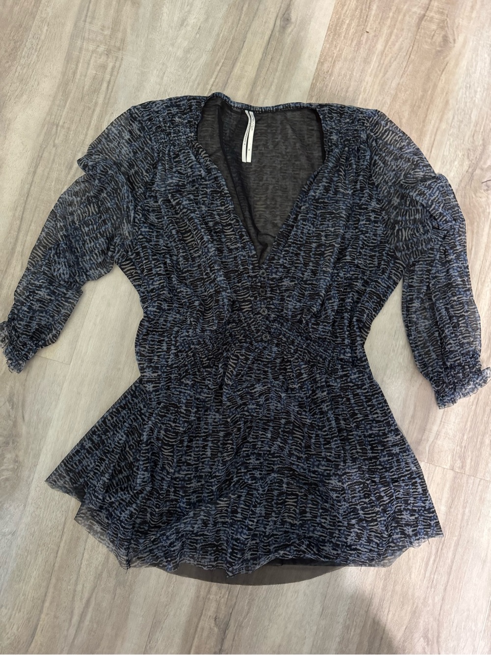 Anthropologie Navy and Black Smocked V-Neck Tunic